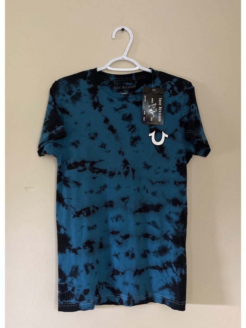 NWT True Religion Mens XSmall Blue And Black Tie-Dye Short Sleeve T-Shirt